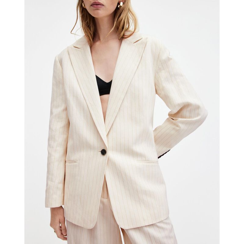 AllSaints Payton Metallic Stripe Linen Blend Blazer image number 2